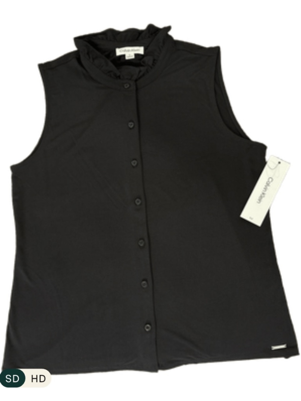 CALVIN KLEIN Jet Black Ruffle Collar Blouse WOMEN'S · SIZE SMALL · BUTTON FRONT
